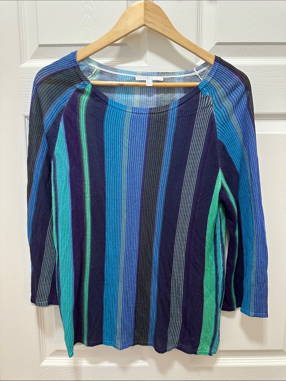 Diktons Blue & Teal Striped Ribbed Long-Sleeve Top